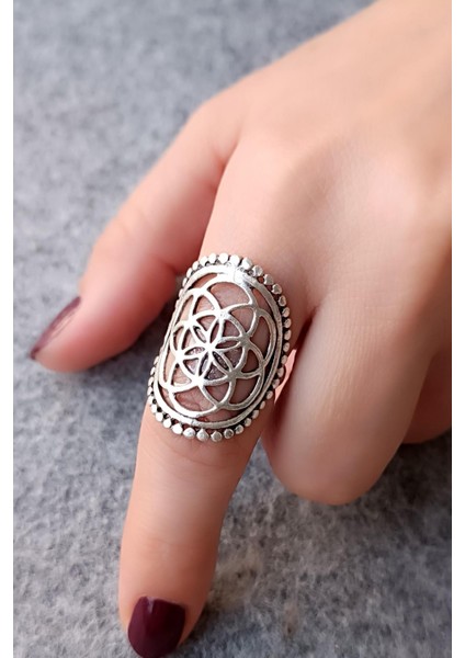 Motif Şekilli Kadın Yüzük Gümüş Kaplama Ayarlanabilir El Yapımı Kadın Yüzük