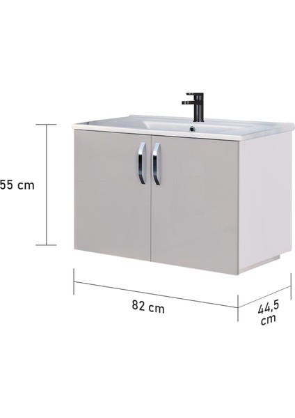 Trio Modül Asmira Lavabolu Alt Dolap - 82 cm - Açık Gri