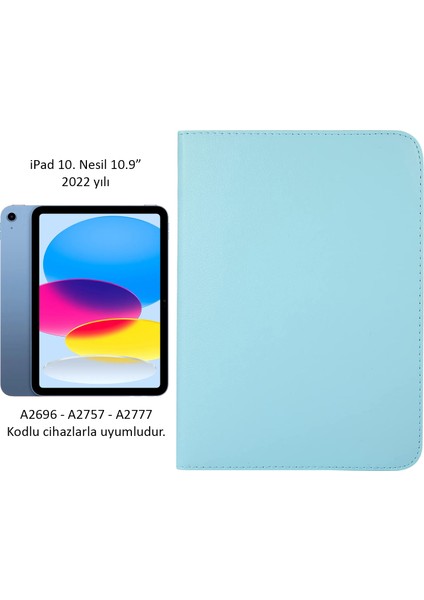 Apple iPad 10. Nesil 2022 10.9" Uyumlu Kapaklı Standlı Kılıf 360° Dönen Yatay Dikey Stadlı