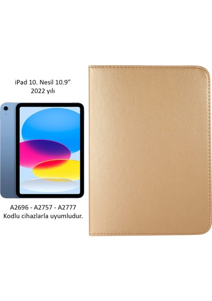 iPad 10. Nesil 11. Nesil A16 2022 - 2025 10.9" Uyumlu Kapaklı Standlı Kılıf 360° Dönen Yatay Dikey Stadlı