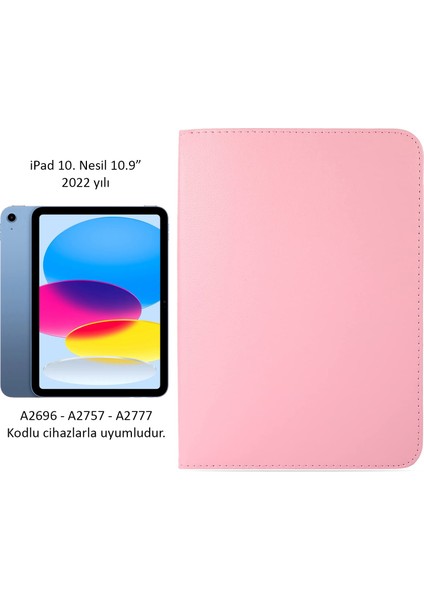 Apple iPad 10. Nesil 2022 10.9" Uyumlu Kapaklı Standlı Kılıf 360° Dönen Yatay Dikey Stadlı