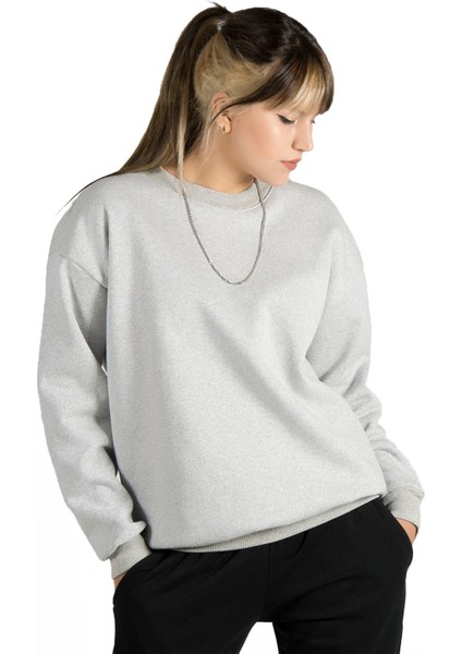 Kadın Gri Oversize Üç Iplik Şardonlu Bisiklet Yaka Sweatshirt 22K-5200177-5 modelleri