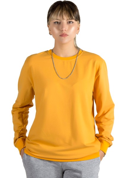Kadın Sarı Basic Bisiklet Yaka Düz Renk Sweatshirt Sweatshirt 22Y-5200177