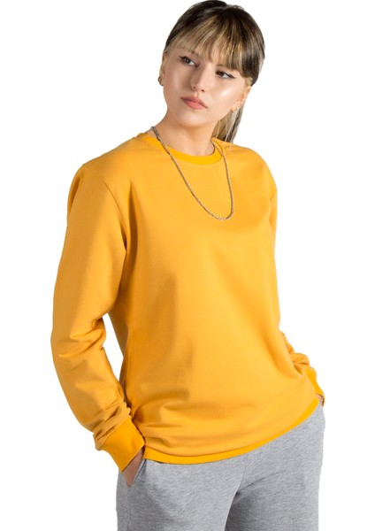 Kadın Sarı Basic Bisiklet Yaka Düz Renk Sweatshirt Sweatshirt 22Y-5200177