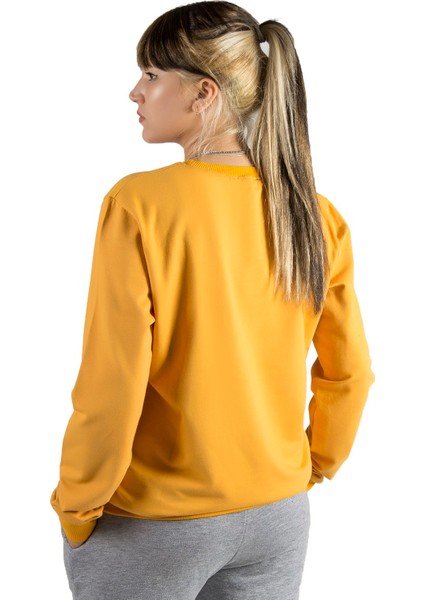 Kadın Sarı Basic Bisiklet Yaka Düz Renk Sweatshirt Sweatshirt 22Y-5200177