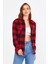 Kırmızı Kadın Slim Fit Düğmeli Yaka Çift Cepli Oduncu Ekose Gömlek 1