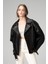 WM031 Oversize Biker Kadın Silme Deri Mont 2