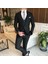 Italyan Stil Ceket Yelek Pantolon Takım Elbise Siyah T5584 2