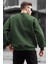 Haki Bisiklet Yaka Oversize Şardonlu Basic Erkek Sweatshirt 6048 2