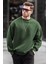 Haki Bisiklet Yaka Oversize Şardonlu Basic Erkek Sweatshirt 6048 1