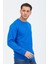 Saks Mavisi Kapüşonsuz Bisiklet Yaka Basic Sweatshirt 1