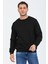 Siyah Kapüşonsuz Bisiklet Yaka Basic Sweatshirt 5
