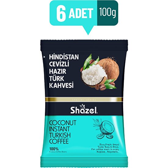 Shazel Hindistan Cevizli Hazır Türk Kahvesi 100 gr x 6 Adet