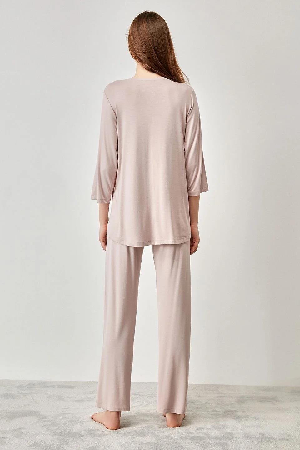 Catherine's Kadın Lohusa Pijama Takımı, Ultra Yumuşak Viskon Kumaş, Emzirme Özellikli, Desenli, İlkbahar-Yaz görsel 3