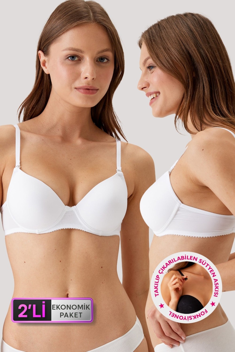 Pierre Cardin 2'li Ekonomik Paket Beyaz 6805 Adria Balenli Push Up Dolgulu Micro Sütyen Set - C Cup Seçeneğiyle