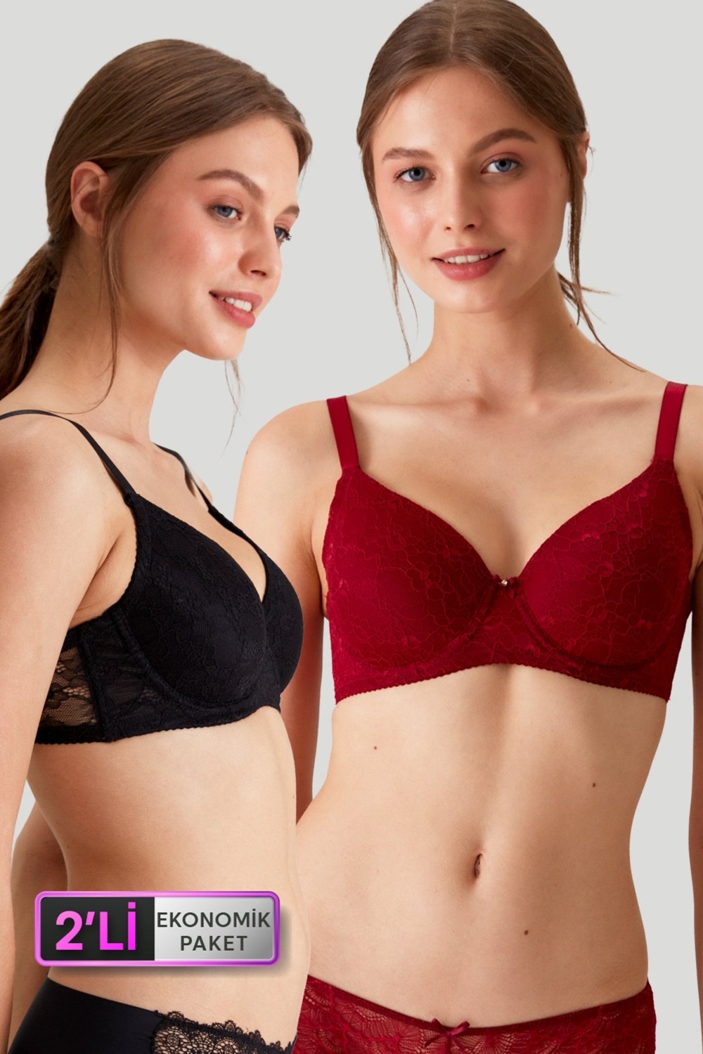Pierre Cardin 2'li Ekonomik Paket Ekru-Lacivert 6224 Barcelona Balenli Desteksiz Dantelli Toparlayıcı Sütyen Set (C Cup Seçeneğiyle) görsel 8