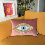 Ge Living Dekoratif Pullu Göz Desenli Su Yeşili Kadife Kırlent Kılıfı ( 35 cm x 50 cm )