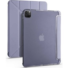 Ivoomi Apple iPad Pro 11   2/3/4. Nesil Uyumlu  Kılıf 3 Aşamalı Süper Arka Silikonlu Kalem Bölmeli Kılıf Tri Folding Mor