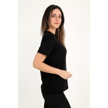 Rubadi Kadın Siyah T-Shirt. Regular Fit (Normal) Kalıp, Basic Model
