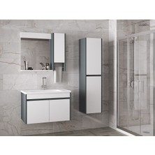Alfa Banyo Estella-OA 80 ve 35 cm Mdf Aynalı Boy Dolaplı Lavabolu Banyo Dolabı Takımı Demonte Değil