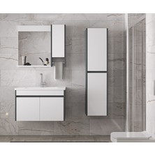 Alfa Banyo Estella-OA 80 ve 35 cm Mdf Aynalı Boy Dolaplı Lavabolu Banyo Dolabı Takımı Demonte Değil