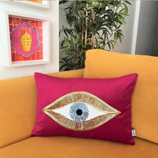Ge Living Dekoratif Pullu Göz Desenli Mor Kadife Kırlent Kılıfı ( 35 cm x 50 cm )