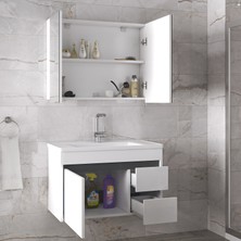 Alfa Banyo Viosen-EA 80 cm Mdf Aynalı Lavabolu Banyo Dolabı Takımı Demonte Değil
