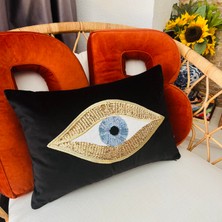 Ge Living Dekoratif Pullu Göz Desenli Siyah Kadife Kırlent Kılıfı ( 35 cm x 50 cm )
