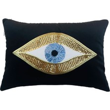 Ge Living Dekoratif Pullu Göz Desenli Siyah Kadife Kırlent Kılıfı ( 35 cm x 50 cm )