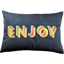 Ge Living Enjoy Desenli Lacivert Kadife Dekoratif Kırlent Kılıfı ( 35 cm x 50 cm )