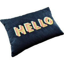 Ge Living Hello Desenli Lacivert Kadife Dekoratif Kırlent Kılıfı ( 35 cm x 50 cm )