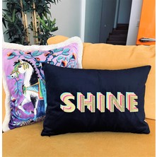 Ge Living Shine Desenli Lacivert Kadife Dekoratif Kırlent Kılıfı ( 35 cm x 50 cm )