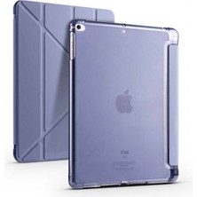 Apple iPad 5.nesil 9.7 Inç 2017 Smart Cover Kalem Yuvalı Standlı Yumuşak Silikon Arkası Şeffaf Renkli Tablet Kılıfı (A1822/A1823)