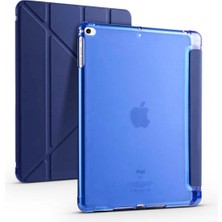 Apple iPad 5.nesil 9.7 Inç 2017 Smart Cover Kalem Yuvalı Standlı Yumuşak Silikon Arkası Şeffaf Renkli Tablet Kılıfı (A1822/A1823)