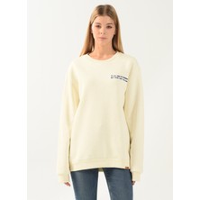 Denim Trip Bisiklet Yaka Nakışlı Ekru Kadın Sweatshirt DT10063-5 Ekru