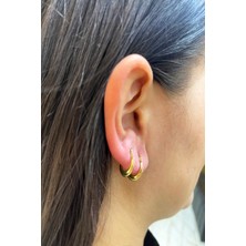 Şamlı Erdoğan 14 Ayar Altın Mini Yarı Kalemli Ay Küpe