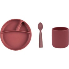 Oioi Bordo 3'lü Bordo Silikon Tabak + Bardak + Kaşık Silikon Yemek Seti