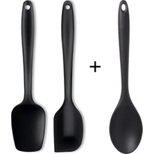 Lilys Kitchenware Yüksek Kalite, Sert, Silikon,3 Parça, Pasta, Yemek Kaşık,Spatula, Yanmaz, Yapışmaz Set