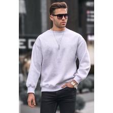 Madmext Karmelanj Bisiklet Yaka Oversize Şardonlu Basic Erkek Sweatshirt 6048
