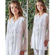 Bone Club 4630 Ecru  Hamile Lohusa 3lü Pijama Sabahlık Takım