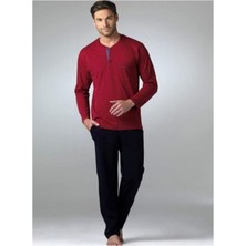 Pierre Cardin 5454 Bordo Penye Uzun Kol 4 Mevsimlik Çeyiz Pijama Takımı