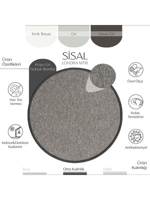 Cool Halı Londra M710 Hav Toz Vermez Kolay Temizlenen Hasır Doku Ince Düğüm Yuvarlak Ithal Sisal Halı