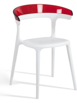 Papatya Luna Koltuk Beyaz Oturak Transparan Kırmızı Sırt Mutfak Sandalyesi Kolçaklı