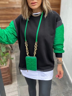 Kadın Yeşil Kapitone Tasarım Sweatshirt