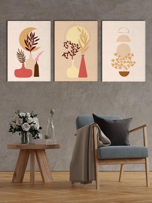 Satürn Design Boho Stil Çiçekler Kanvas Tablo Seti 3 Adet x 40X55CM