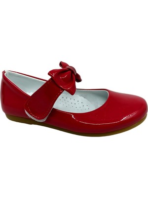 Zerhan 350 Kız Çocuk Kırmızı Rugan Fiyonklu Cırtlı Babet