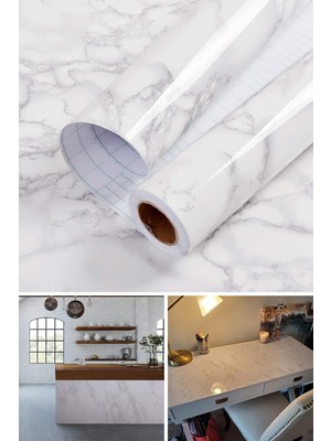 Technojet Kendinden Yapışkanlı Mermer Desenli Mutfak Banyo Tezgah Duvar ve Masa Kaplama (60CMX100CM)