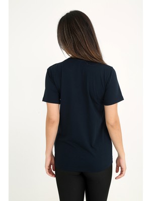 Rubadi Kadın Lacivert T-Shirt. Regular Fit (Normal) Kalıp, Basic Model