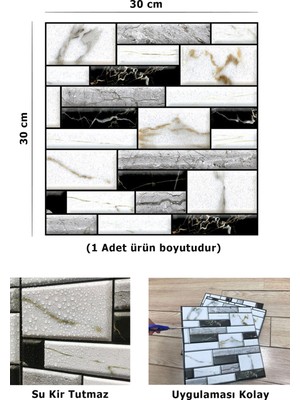 Technosmart 30X30CM 3D Kendinden Yapışkanlı Duvar Kağıdı Kaplama Su Geçirmez Dekorasyon Mutfak Banyo