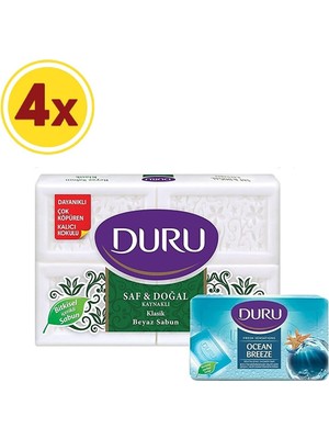 Duru Saf & Doğal Klasik 16 Adet Beyaz Kalıp Sabun 600 gr x 4 + Duş Sabunu Hediyeli 4 x 150 gr